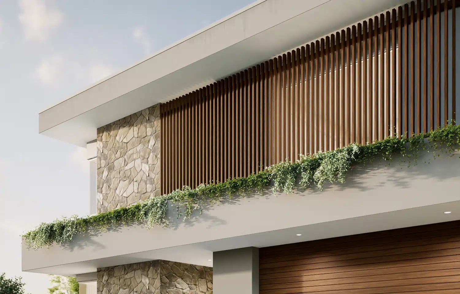 Timber-look cladding facade on modern house